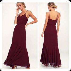 Lulu's Burgundy Maxi Dress Special Occasion Wedding Guest Formal Date Night